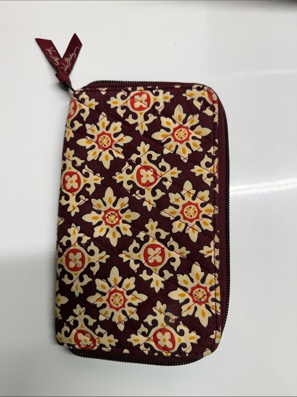 Vera Bradley Quilted Zip Wallet - Burgundy Floral